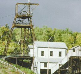 The headframe that caps the mine shaft is one of the most distinctive