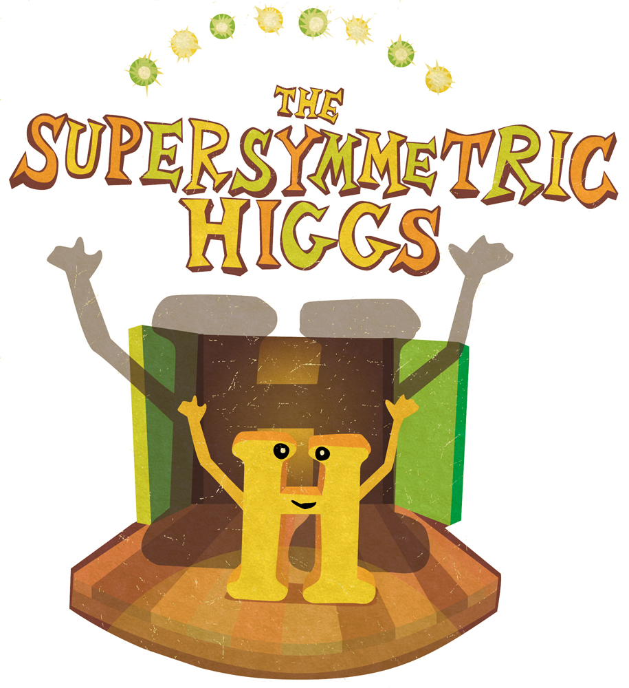 Illustration of "H" on stage with "The Supersymmetric Higgs" above