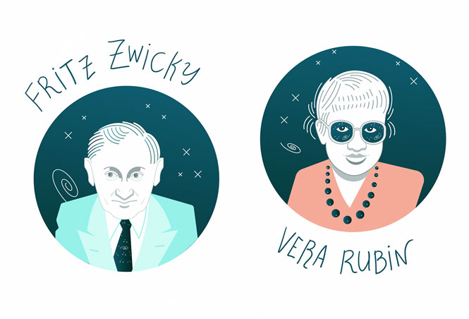 Illustration of Fritz Zwicky and Vera Rubin