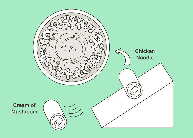 Illustration of chicken noodle and cream of mushroom
