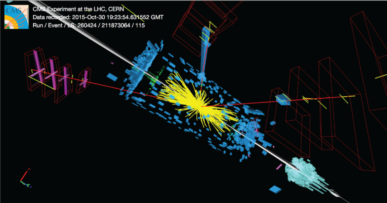 Image of a simulated event display from the CMS experiment