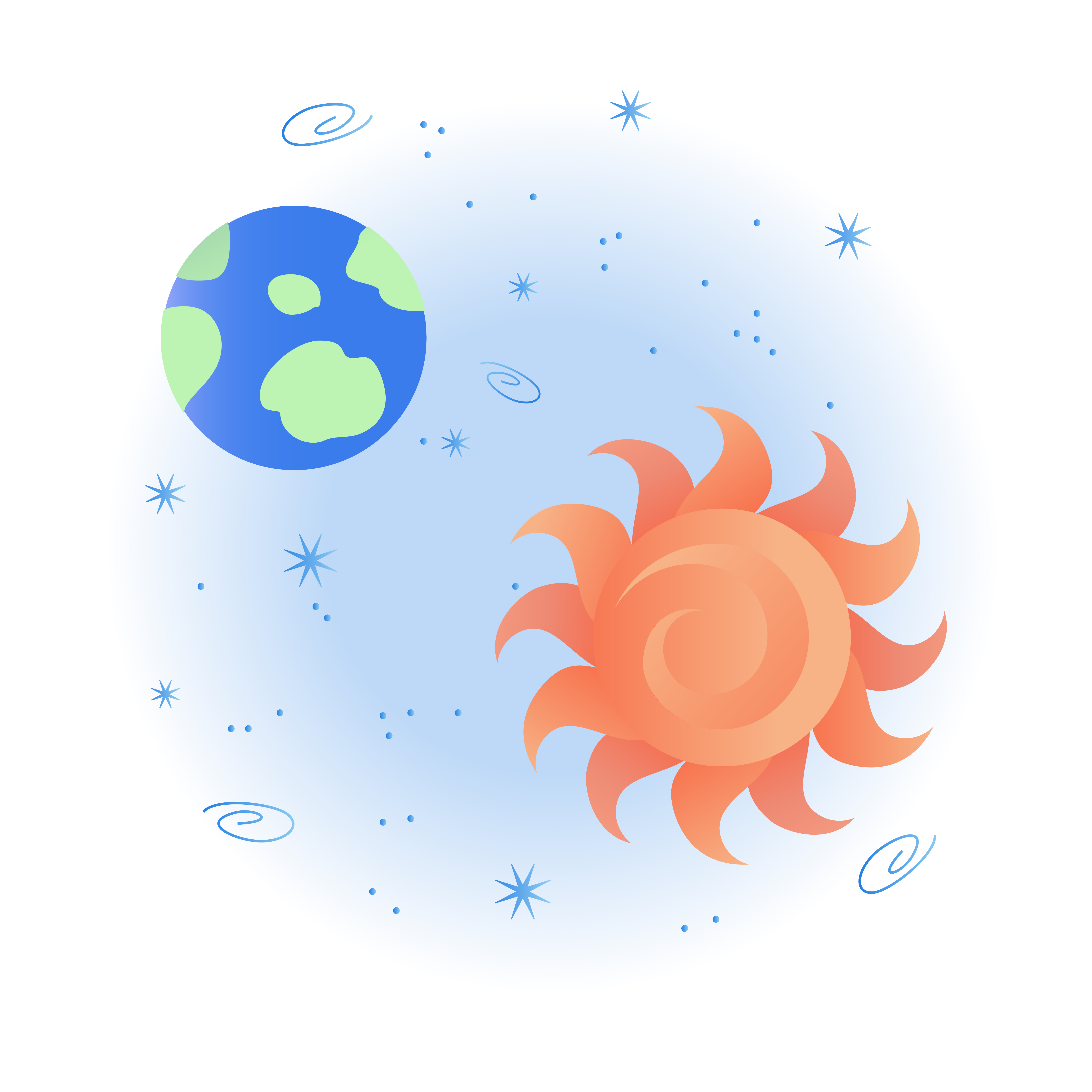 Illustration of Diverse Neutrinos, Earth and Sun