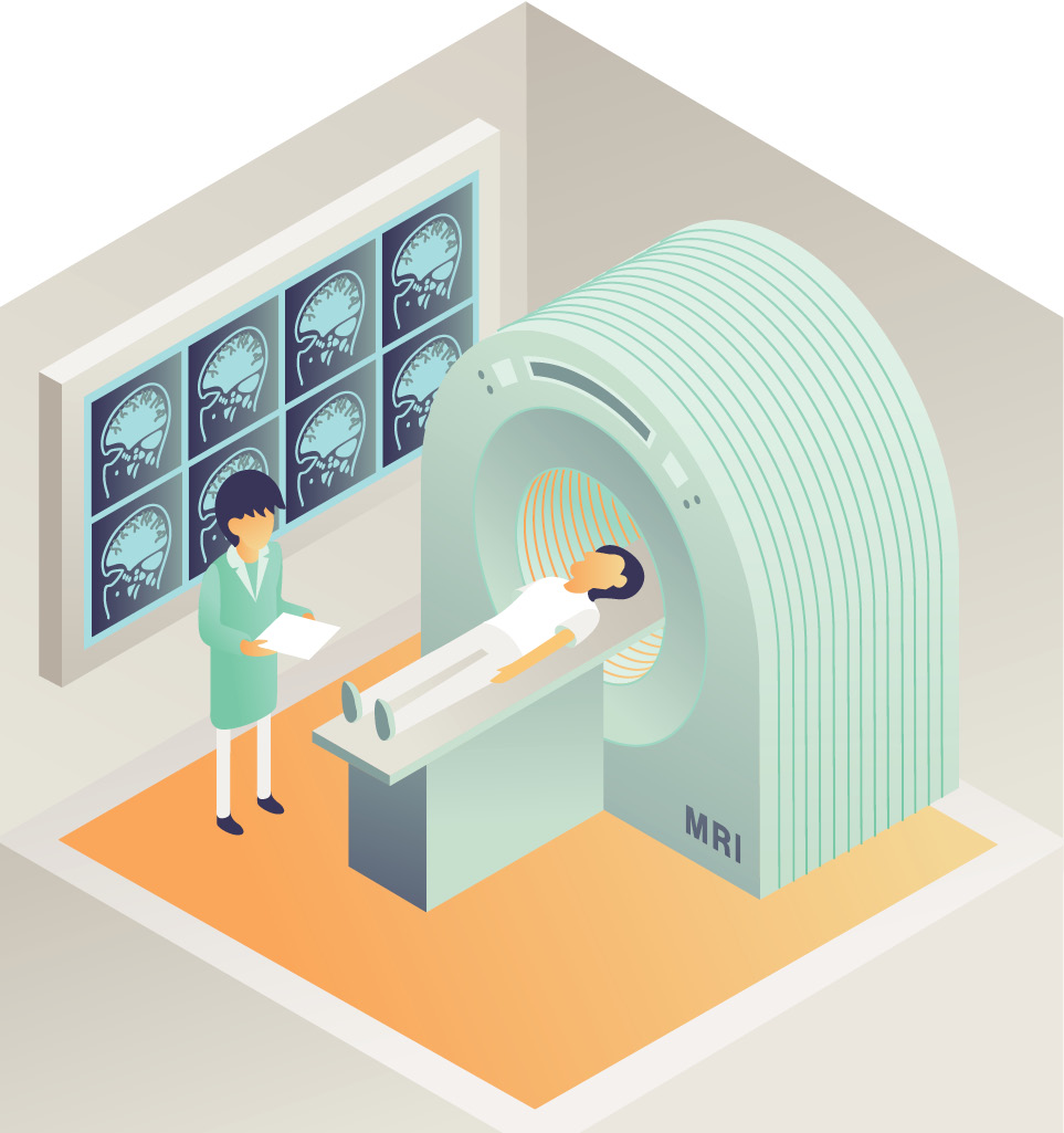 Doctor using MRI machine on patient