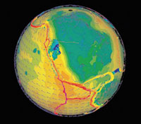 This image was created using the GEON IDV (Interactive Data Viewer). It shows S-wave tomography models, GPS vectors and the Global Strain Rate Map 