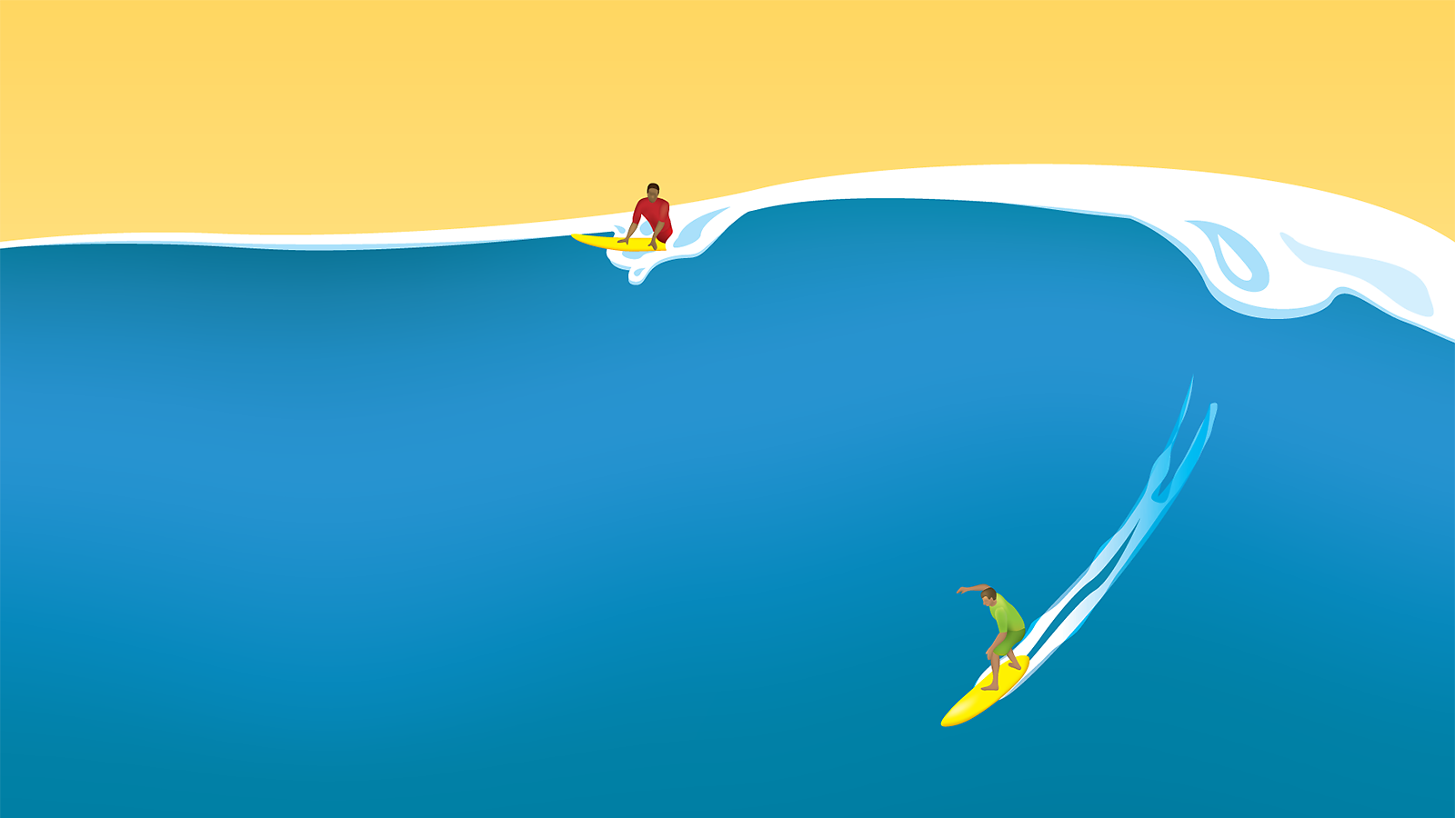 Illustration of surfers on a large wave