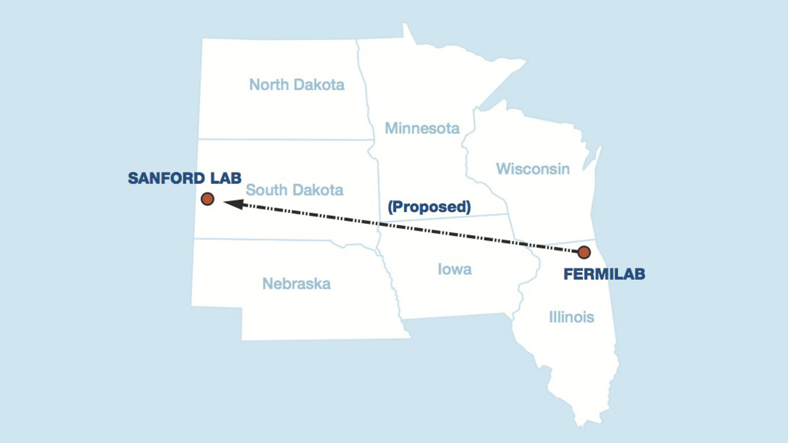 Illustration of the neutrino beam for the proposed LBNE experiment would travel through to a far detector in Lead, SD
