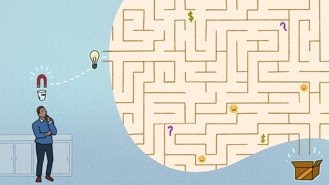 Illustration of a man envisioning a maze