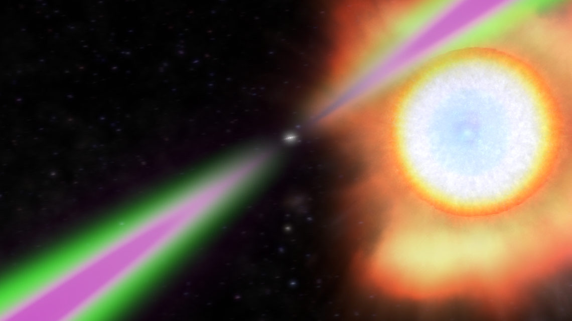 Image showing "black widow" pulsars: neutron stars that gained new life by drawing matter from their companion stars