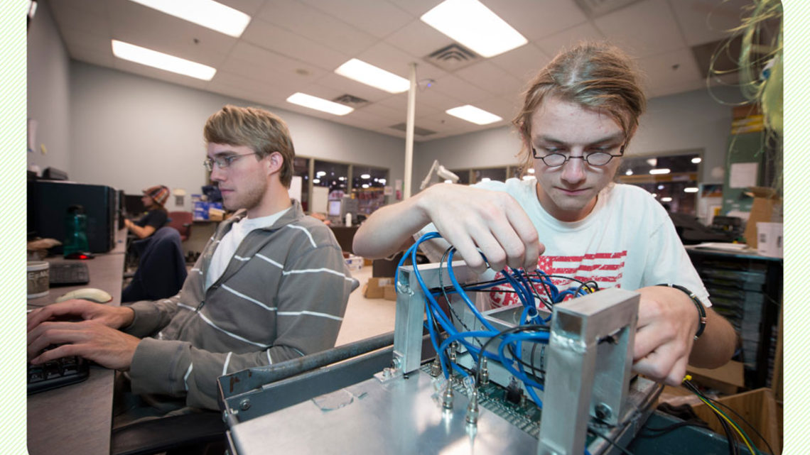 Photo of students try their hands at engineering