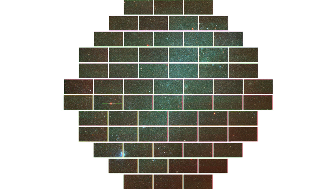 Photo of DECam5 cut into circular/brick pattern grid