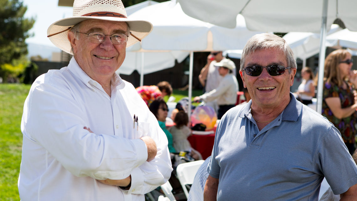 Photo of two older gentlemen at SLAC Anniversary picnic