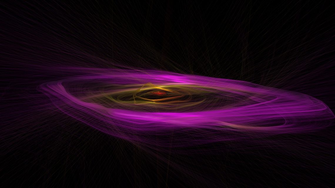 Image of A visualization of the speed of hydrogen gas in a rotating galaxy from the early universe
