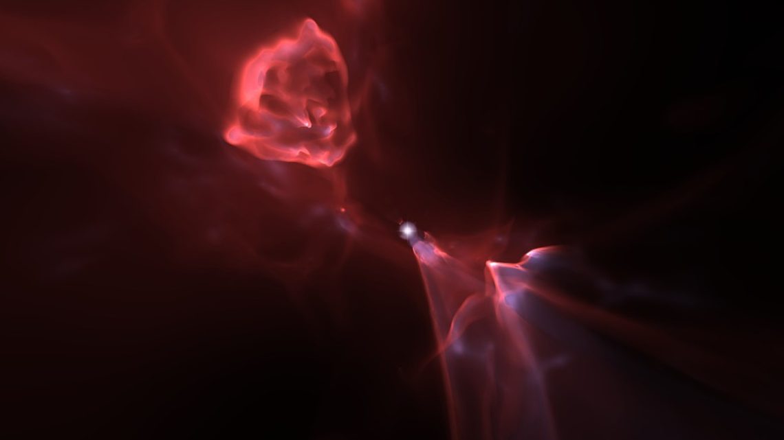 Image of A superbright star in the early universe charges up surrounding hydrogen, setting the stage for galaxy formation