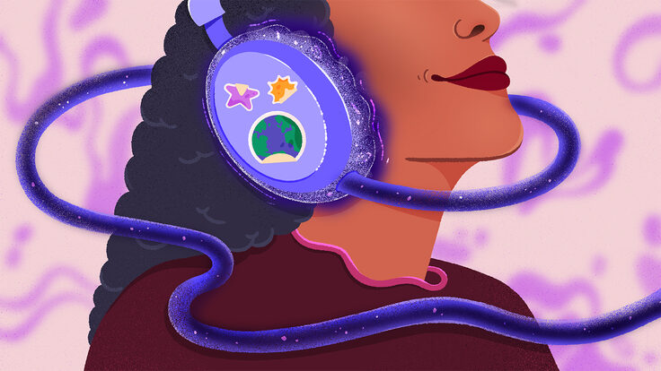 Illustration of a woman wearing headphones