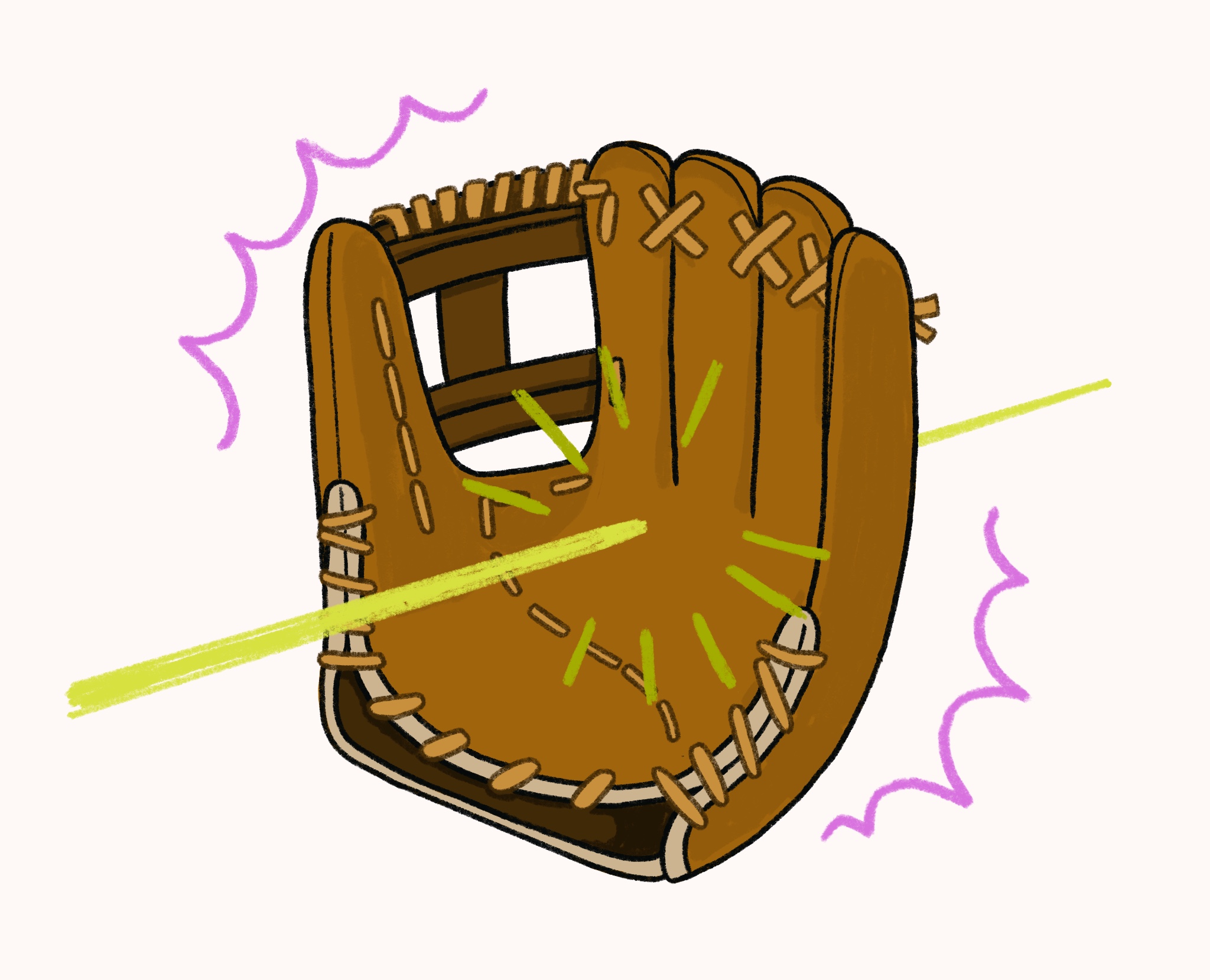 Illustration of a baseball glove trying to catch a muon