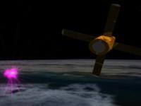 Artists rendition of a satelite and a terrestrial gamma-ray flash.