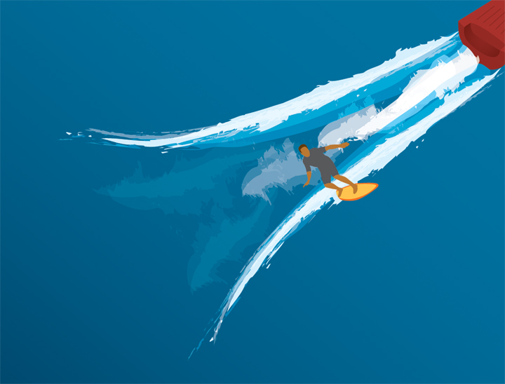 Illustration of riding the plasma wave