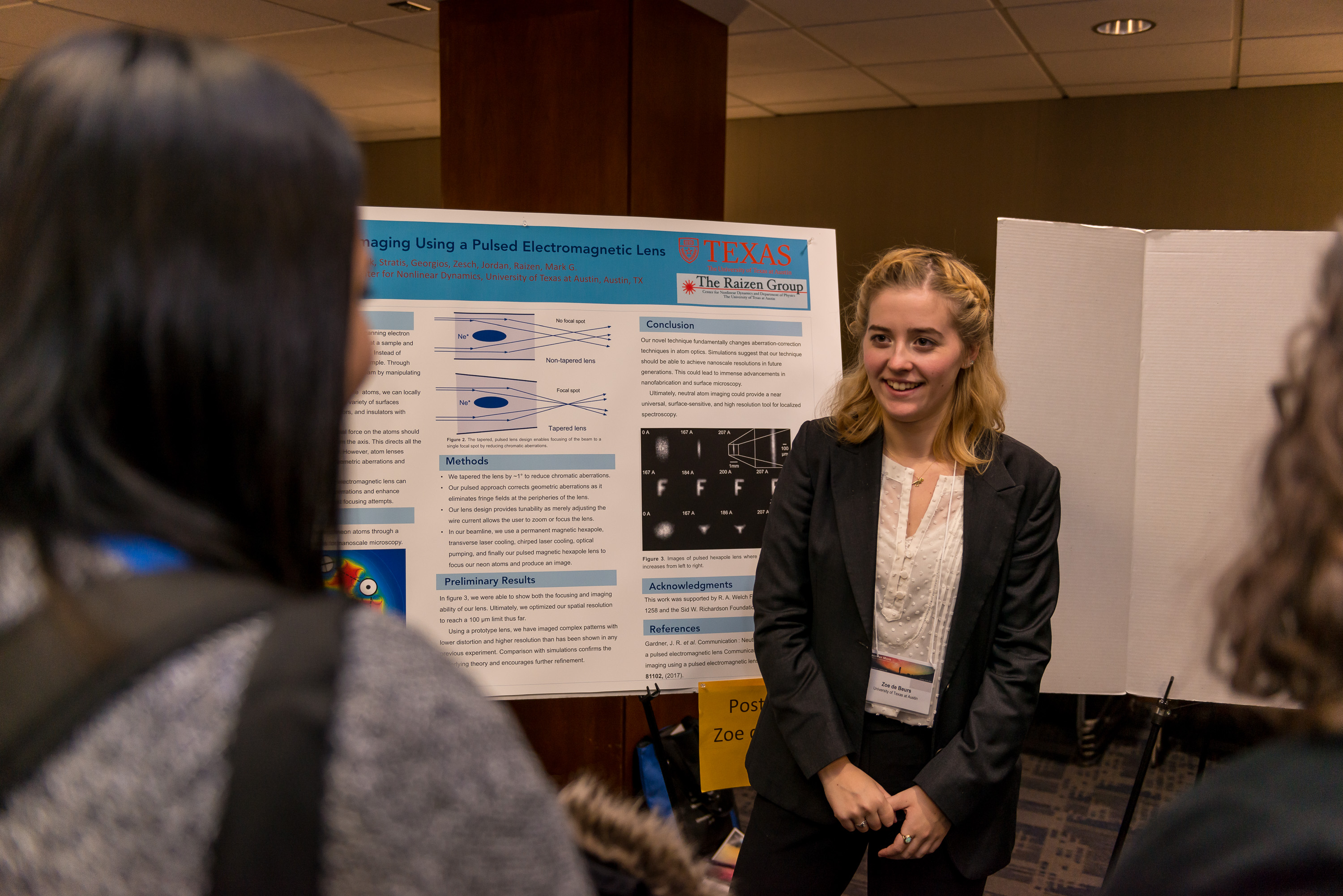 Photo of Zoe de Beurs of the University of Texas at Austin describes her research project