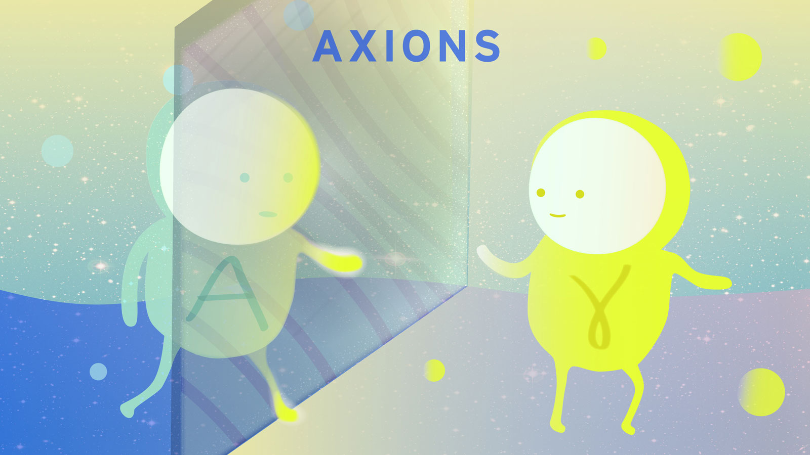 Illustration of axion on the other side of a glass wall 