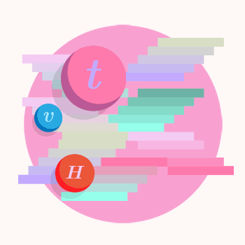 Illustrated GIF of the dark sector: pink circle with nu and H symbol, question marks in black circles appear and disappear