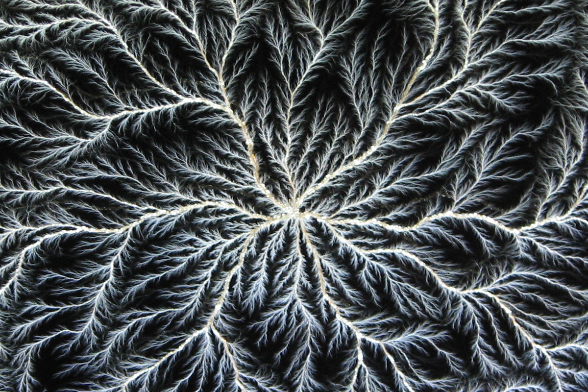 Image of light scattering inside the melted channels, revealing fractal patterns that continue down to the microscopic level