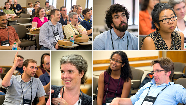 Photo collage of young physicists