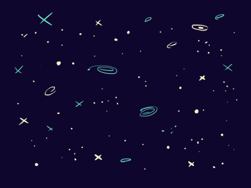 Illustration of space (sea-foam green and purple)