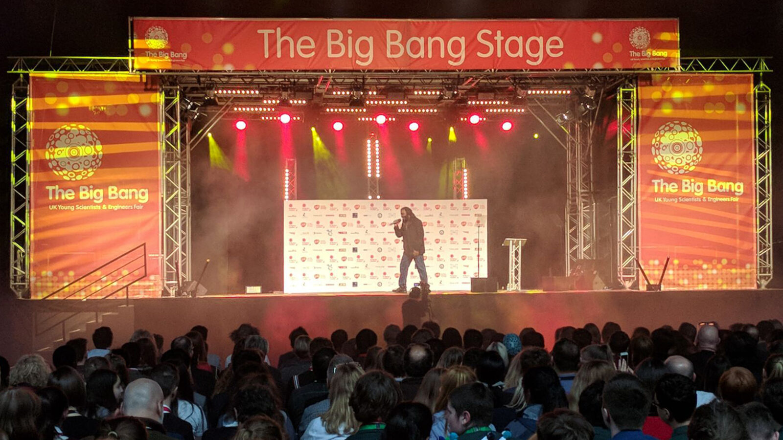 A rapper performs on the Big Bang Stage