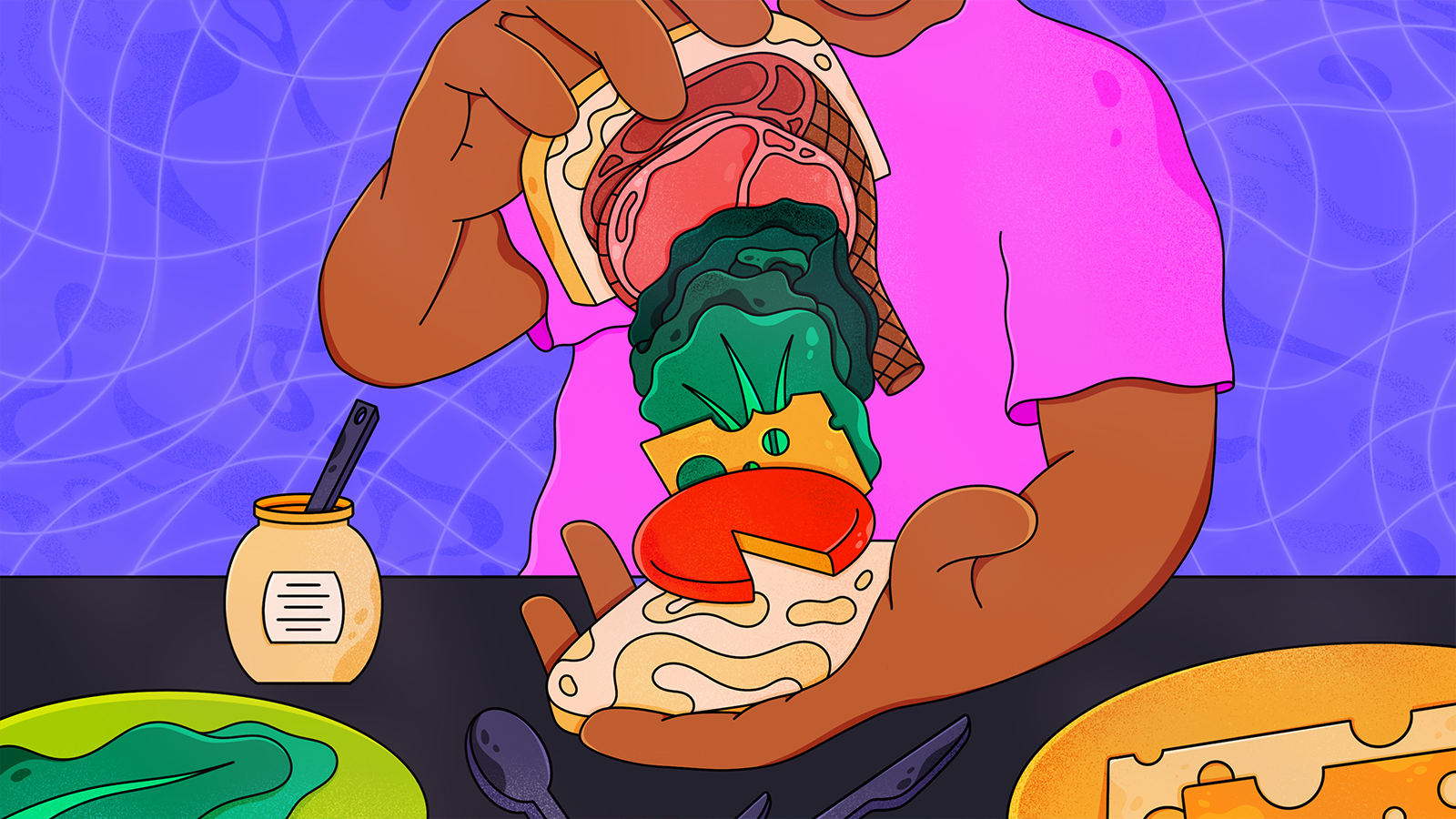 Conceptual illustration of sandwich ingredients in different states