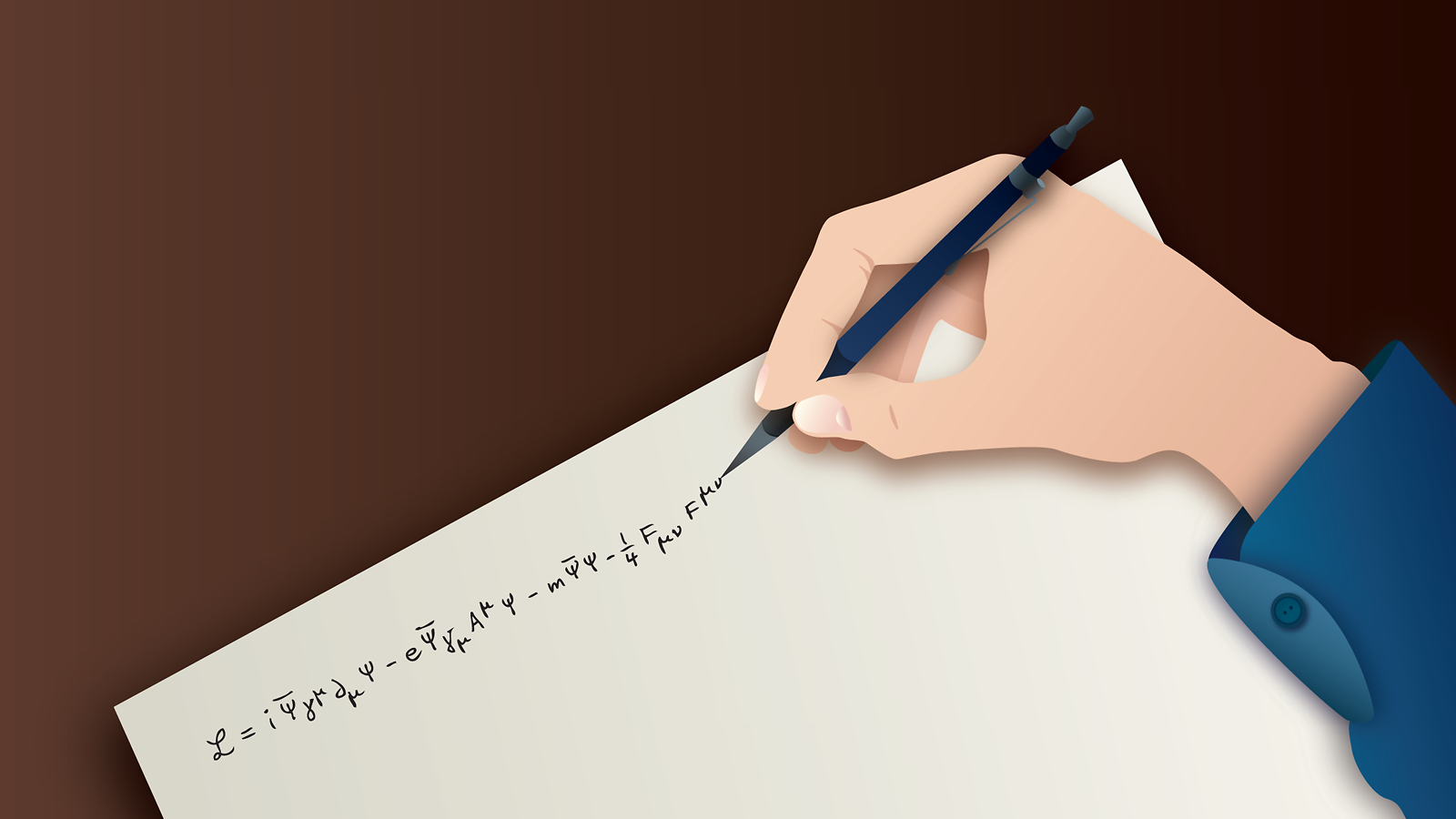 An illustration of a hand writing an equation