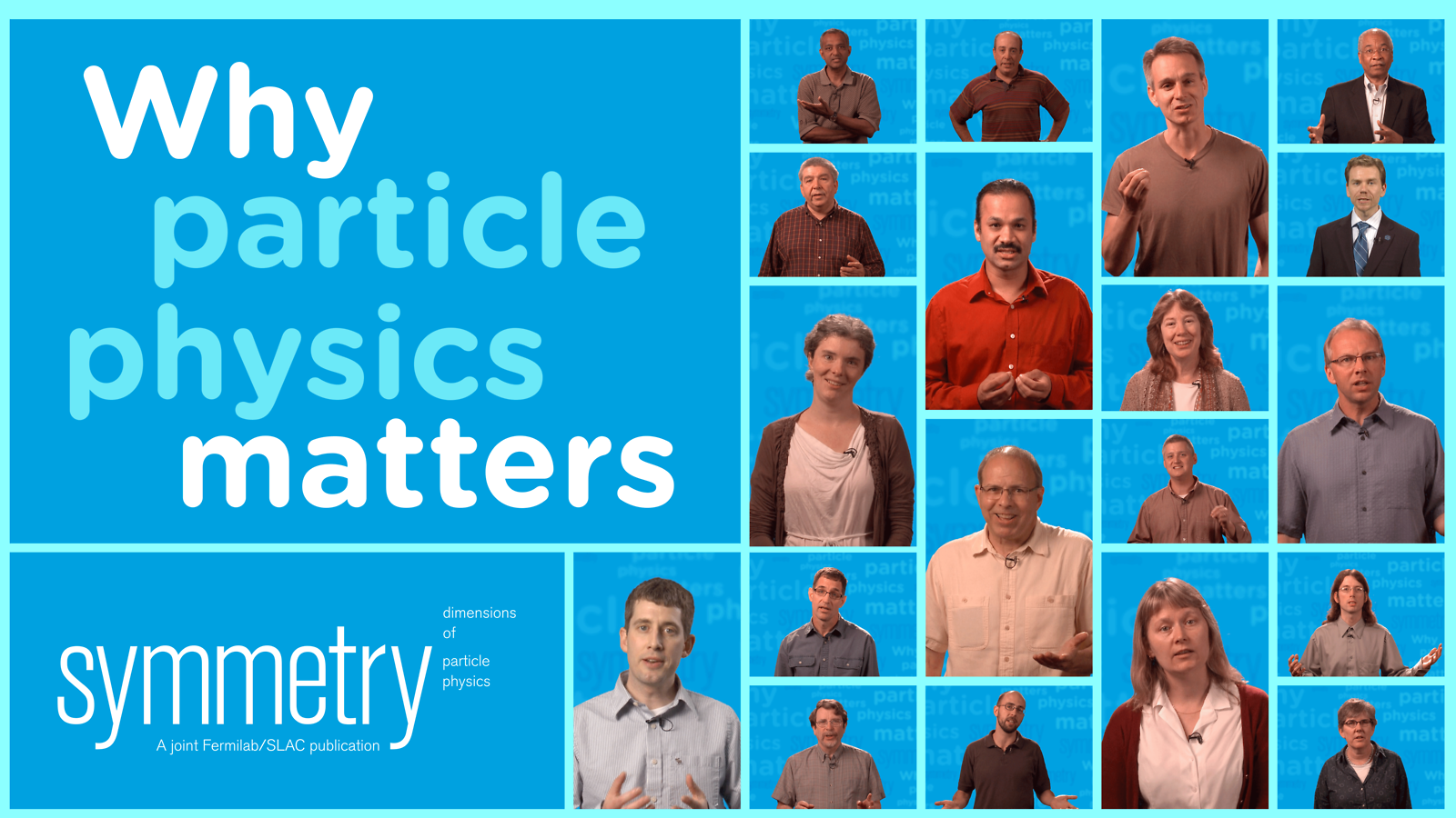 Illustration of "Why particle physics matters" and photo collage of physicists