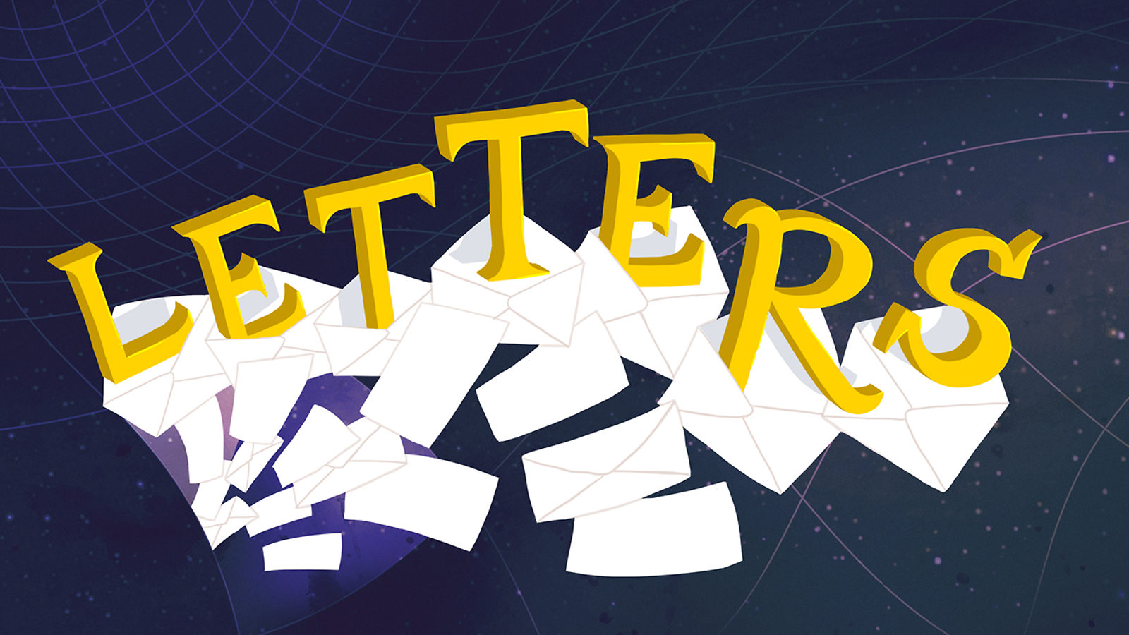 Illustration of grid in space where papers are spelling out "letters"