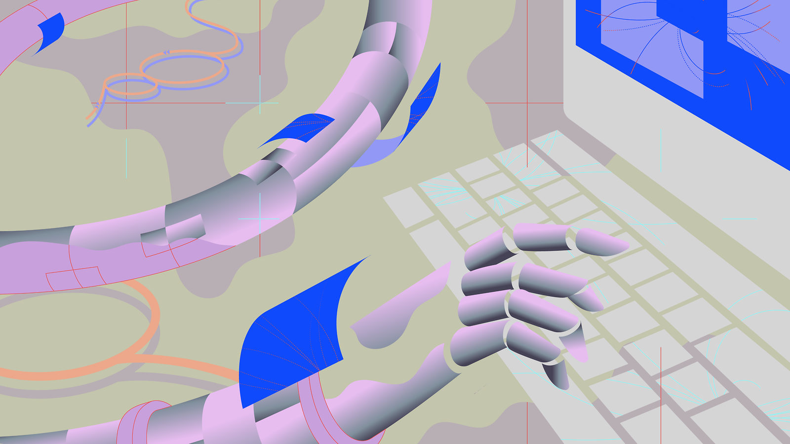 An illustration of robot hands typing on a computer