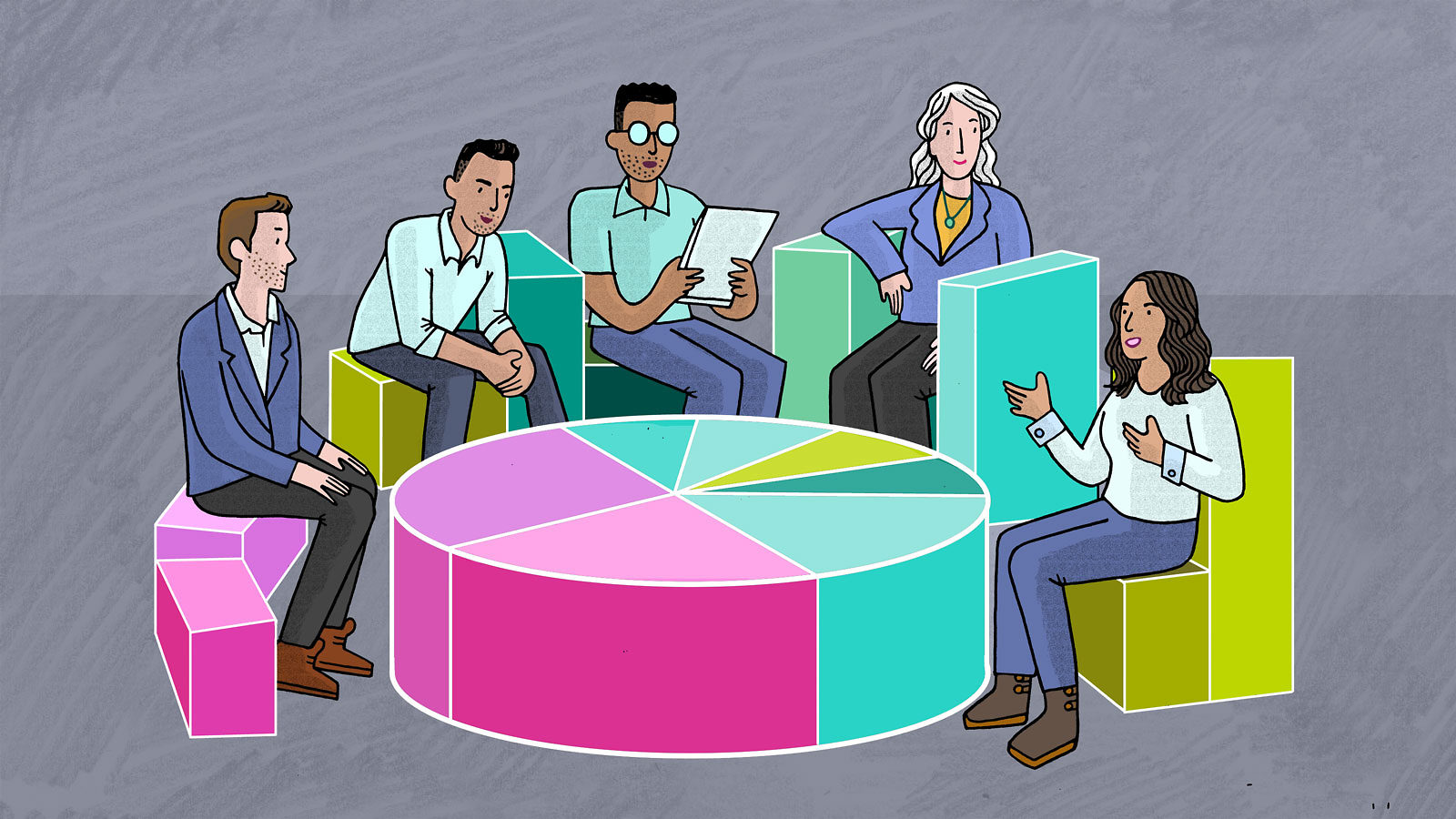 An illustration of a group of people having a discussion
