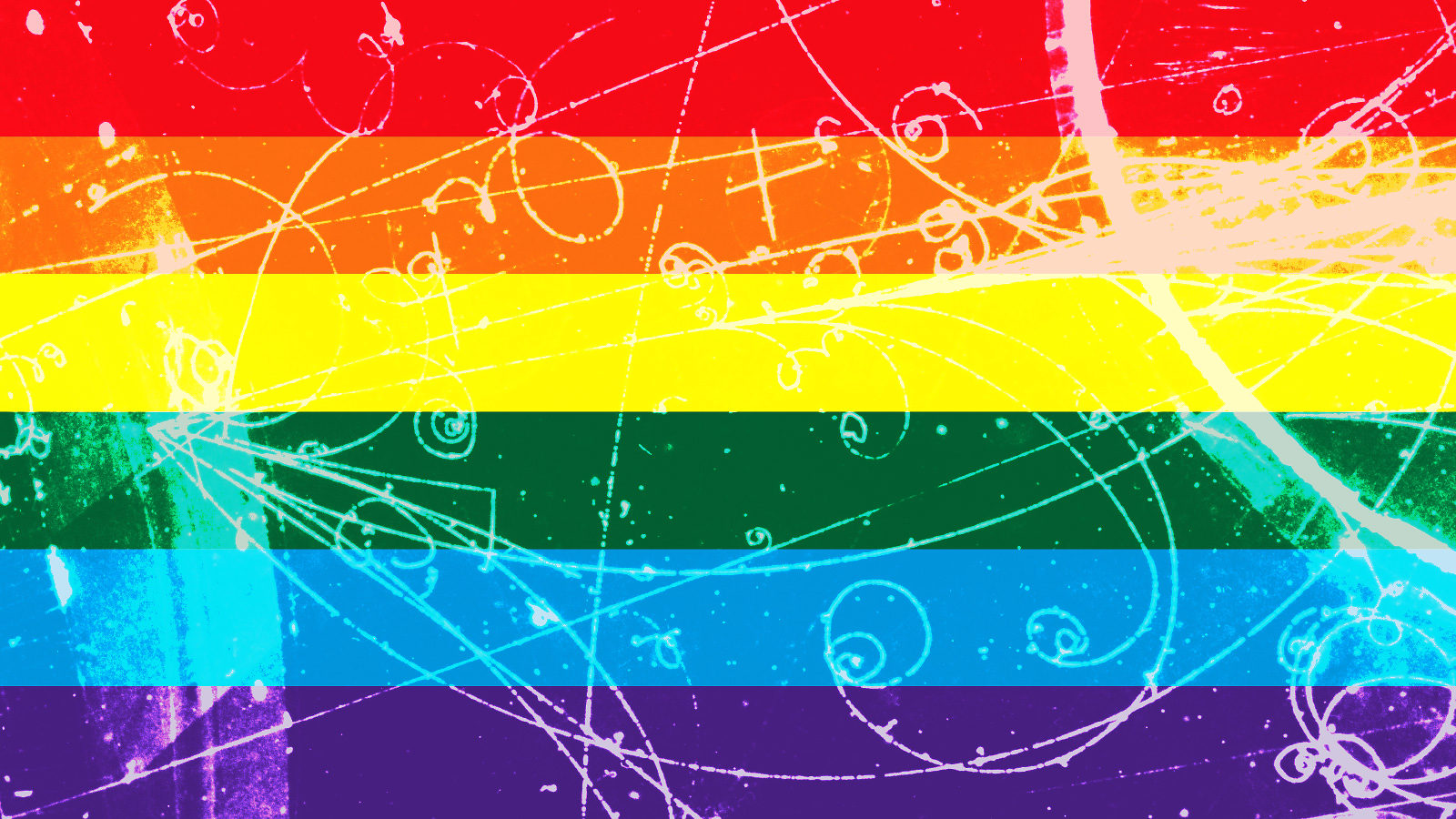 Illustration of rainbow flag with particle tracks