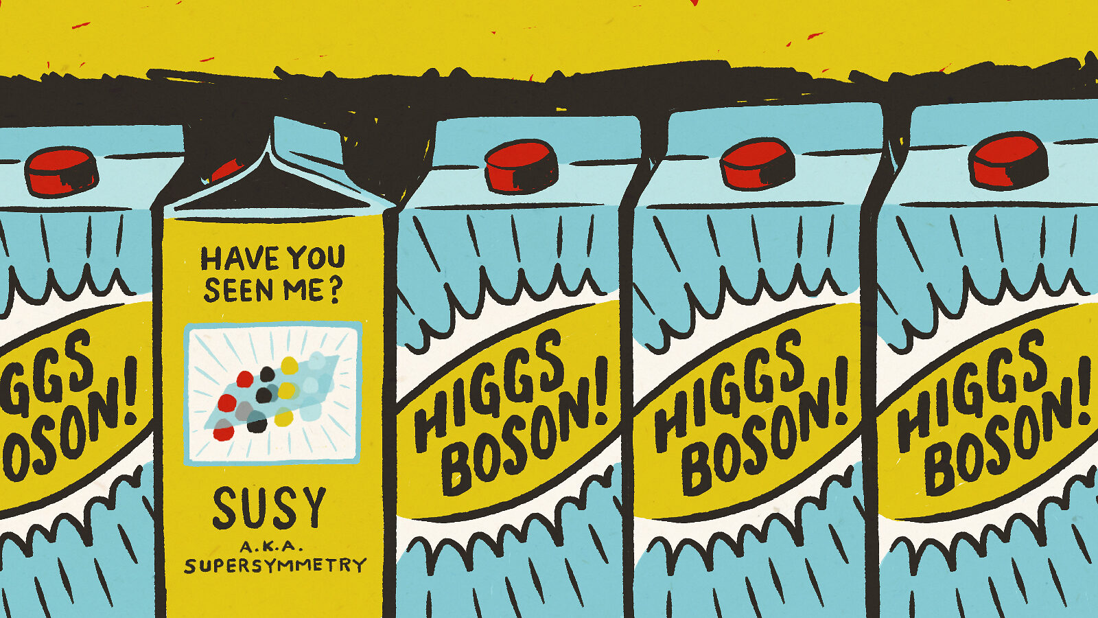Illustration of Higgs Boson "milk cartons" with SUSY designated as missing