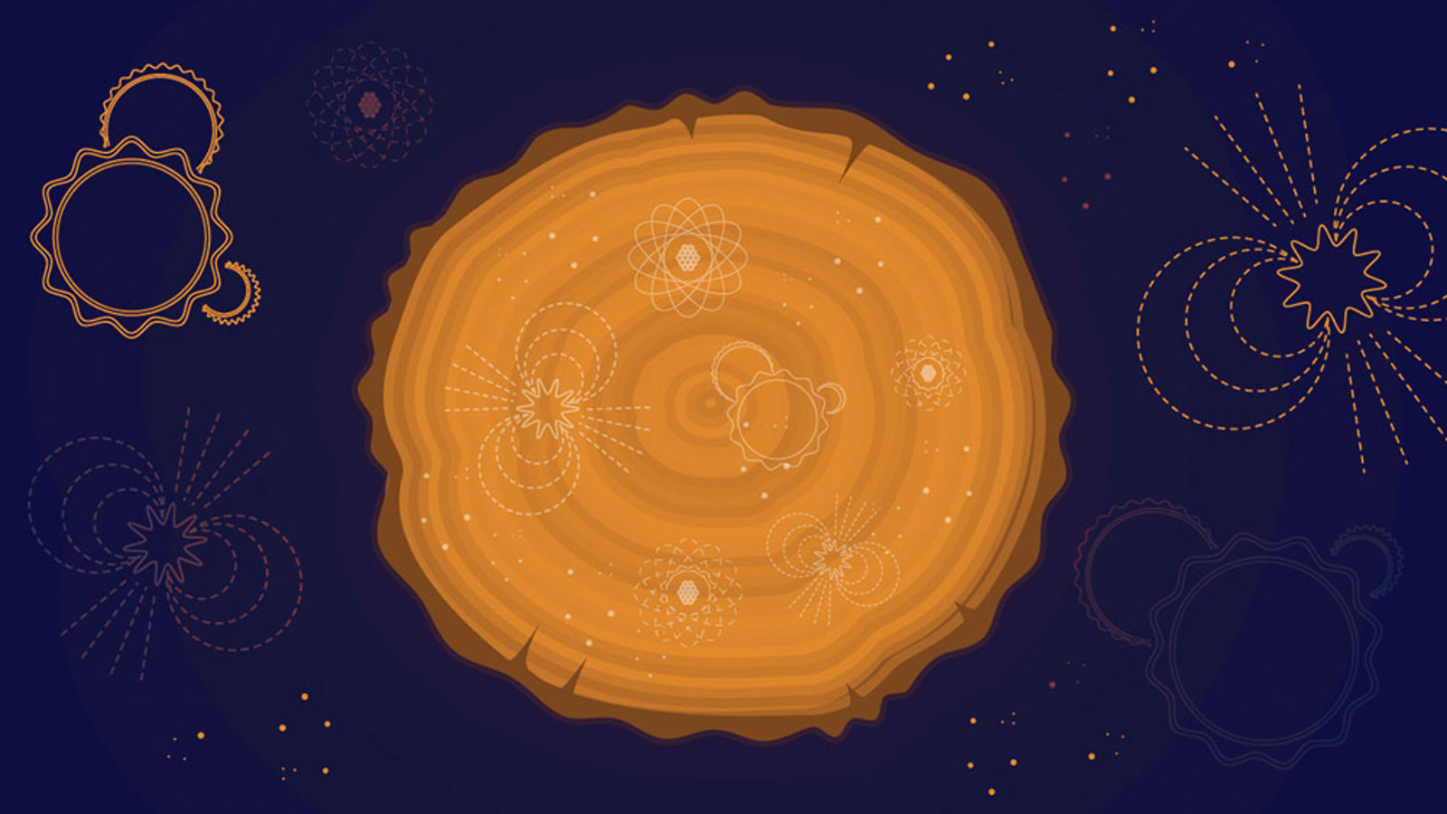 Illustration of world's oldest astronomers, rings in wood slice