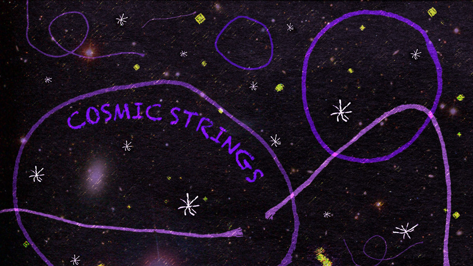 Illustration of "Cosmic Strings" purple strings in space