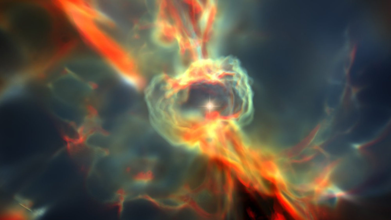 Image of a superbright star heats up, dispersing some of its surroundings before it is consumed in a supernova explosion