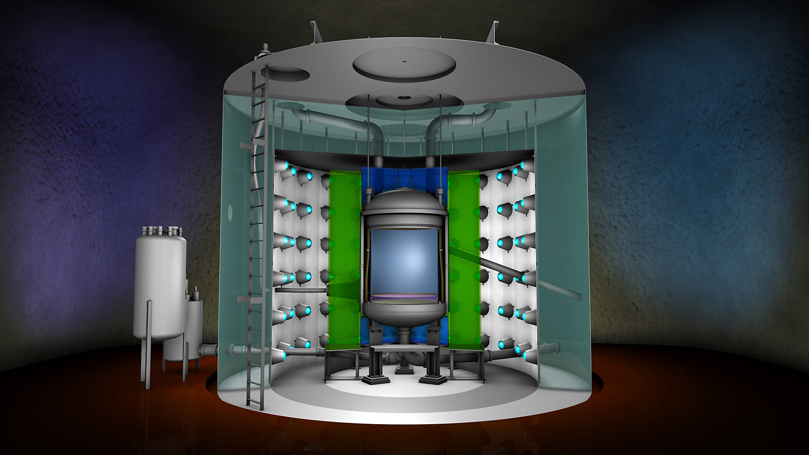Illustration of a cut-away view of the inside of the LZ detector