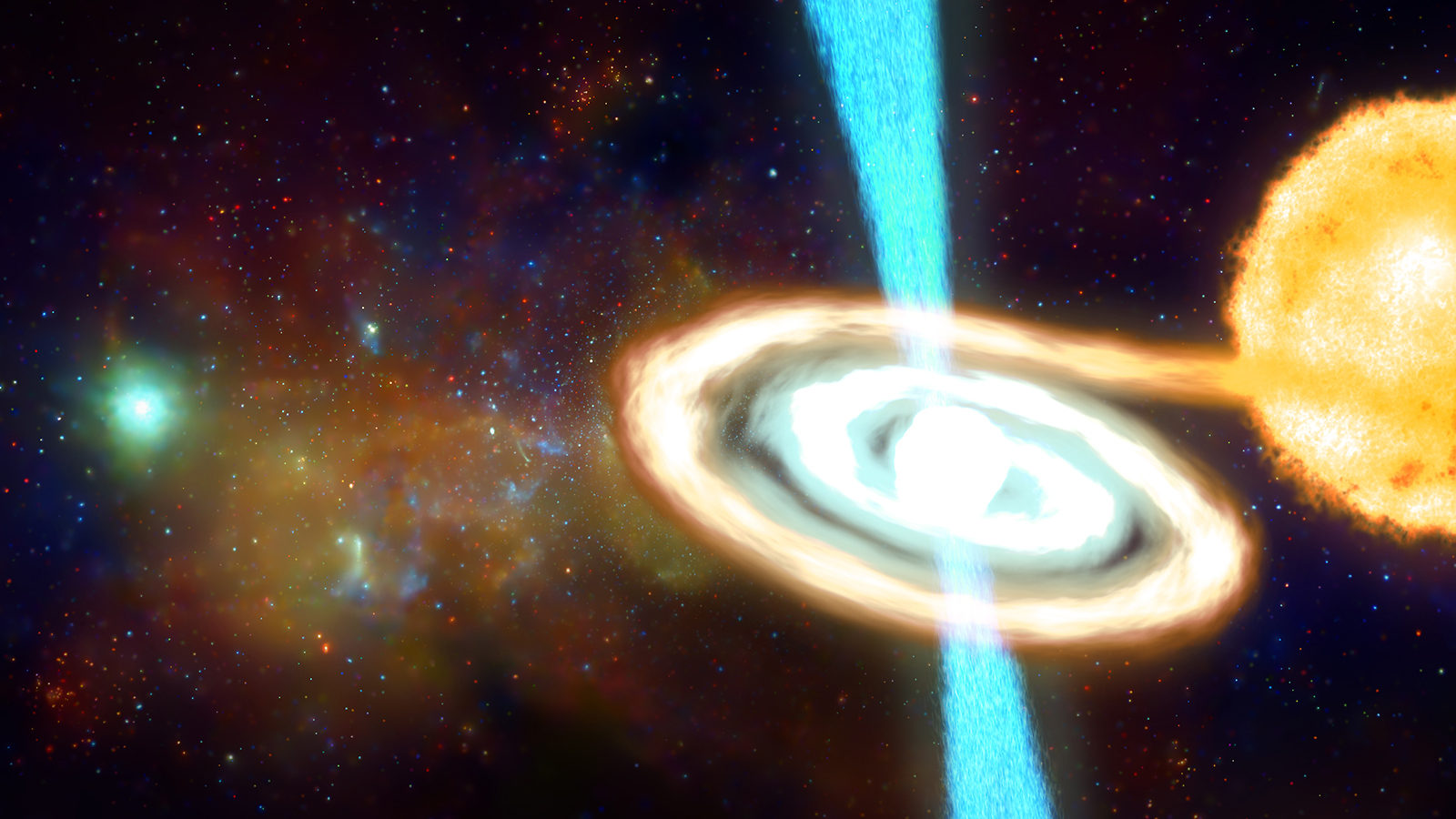 Artist's rendering of a spinning pulsar emitting gamma rays