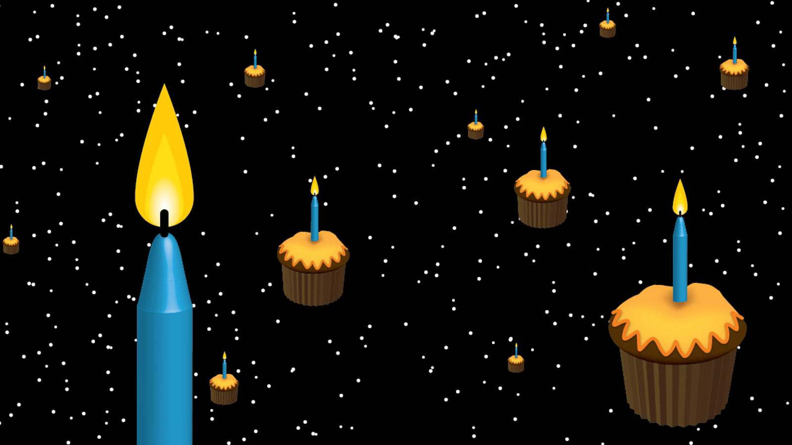 Illustration of cupcakes with candles in them in space