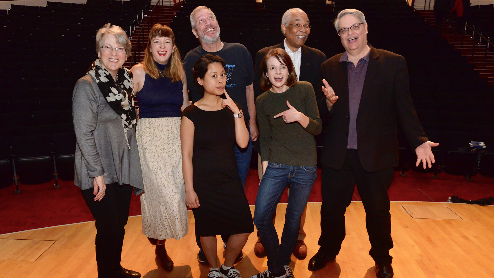 Photo of the storytellers of Story Collider gather on stage