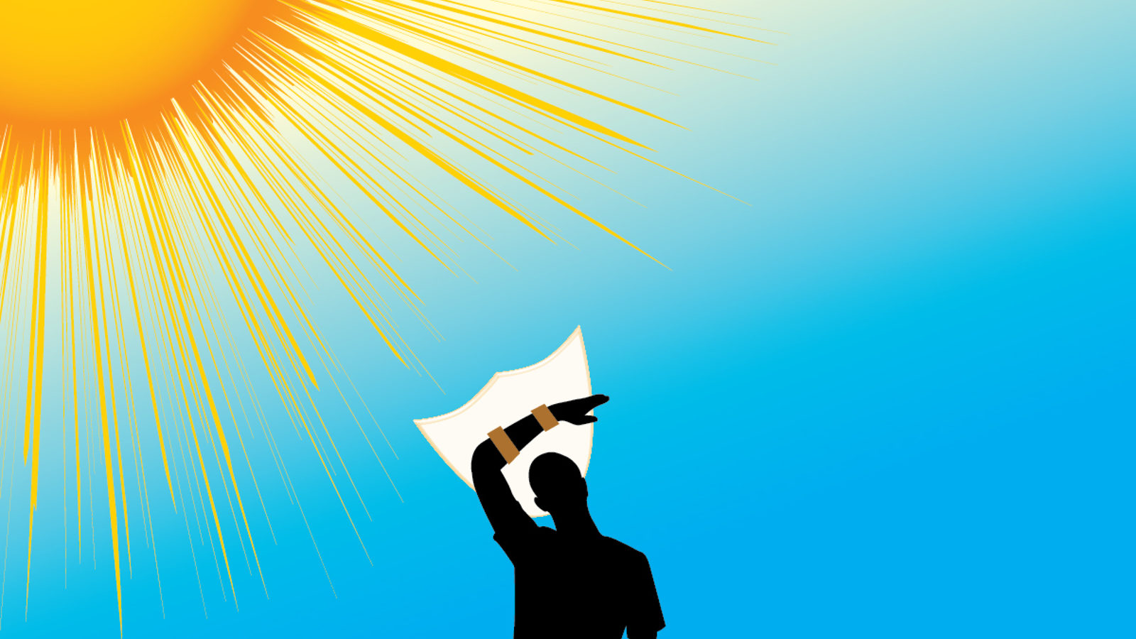 Illustration of person using shield to block sun rays