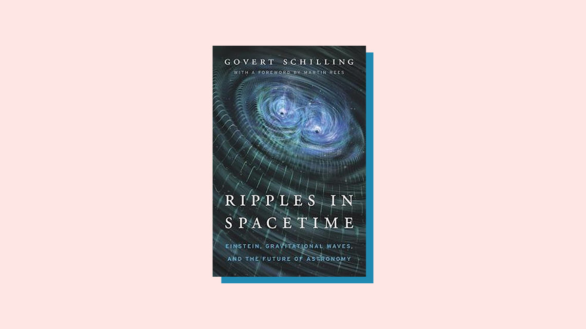 Illustration book cover for Ripples in Spacetime Einstein, Gravitational Waves, and the Future of Astronomy, by Govert Schilling