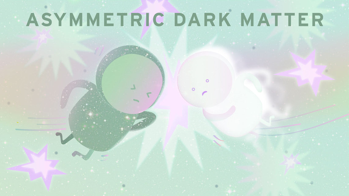 Illustration of asymmetric dark matter particles going head to head 