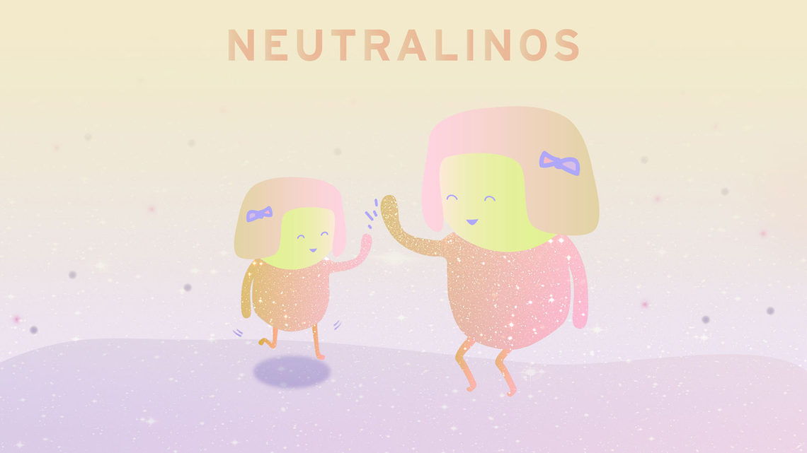Illustration of neutralinos particles high-fiving 