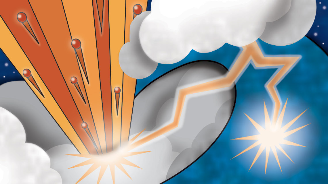 Illustration of how gamma rays come from thunderstorms