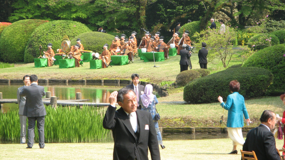 Event attendees in the Japanese garden