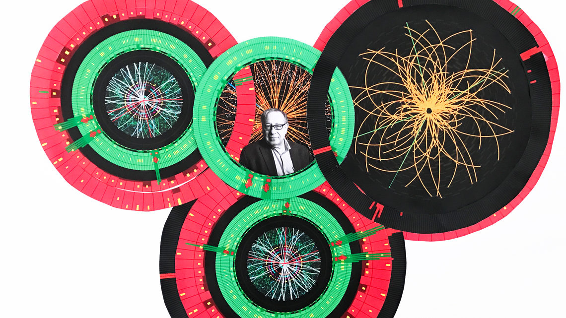 Collage of Higgs Boson, ATLAS, CMS machines 